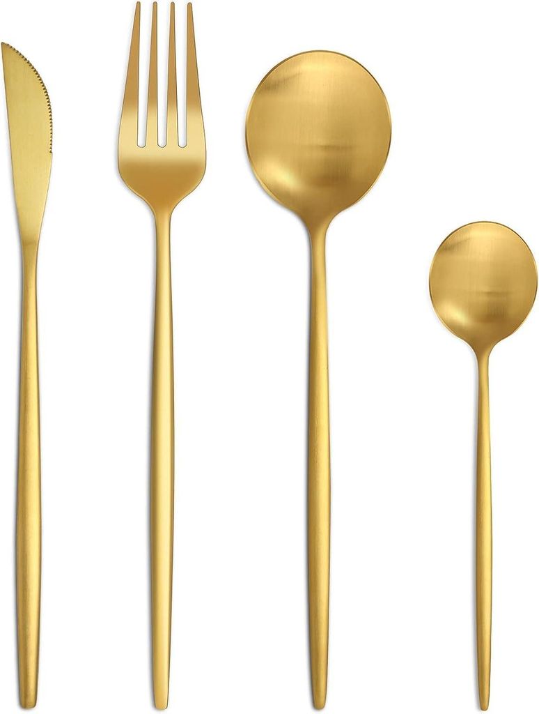 Geschirrset für 6 Personen, 24-teilig, matt Gold, Produktbild 