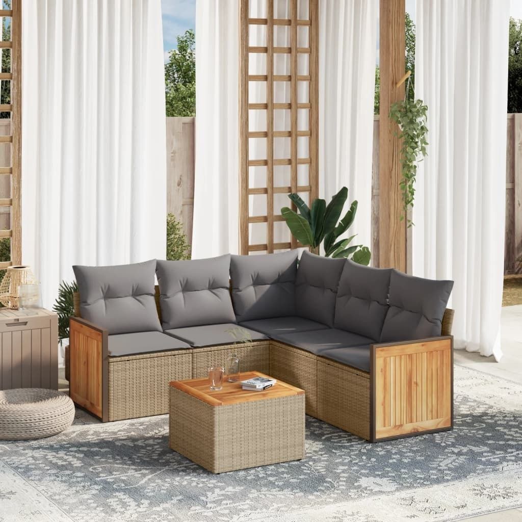 6-tlg. Garten-Sofagarnitur - mit Kissen Beige Poly Rattan - Gartenmöbelset 3227648