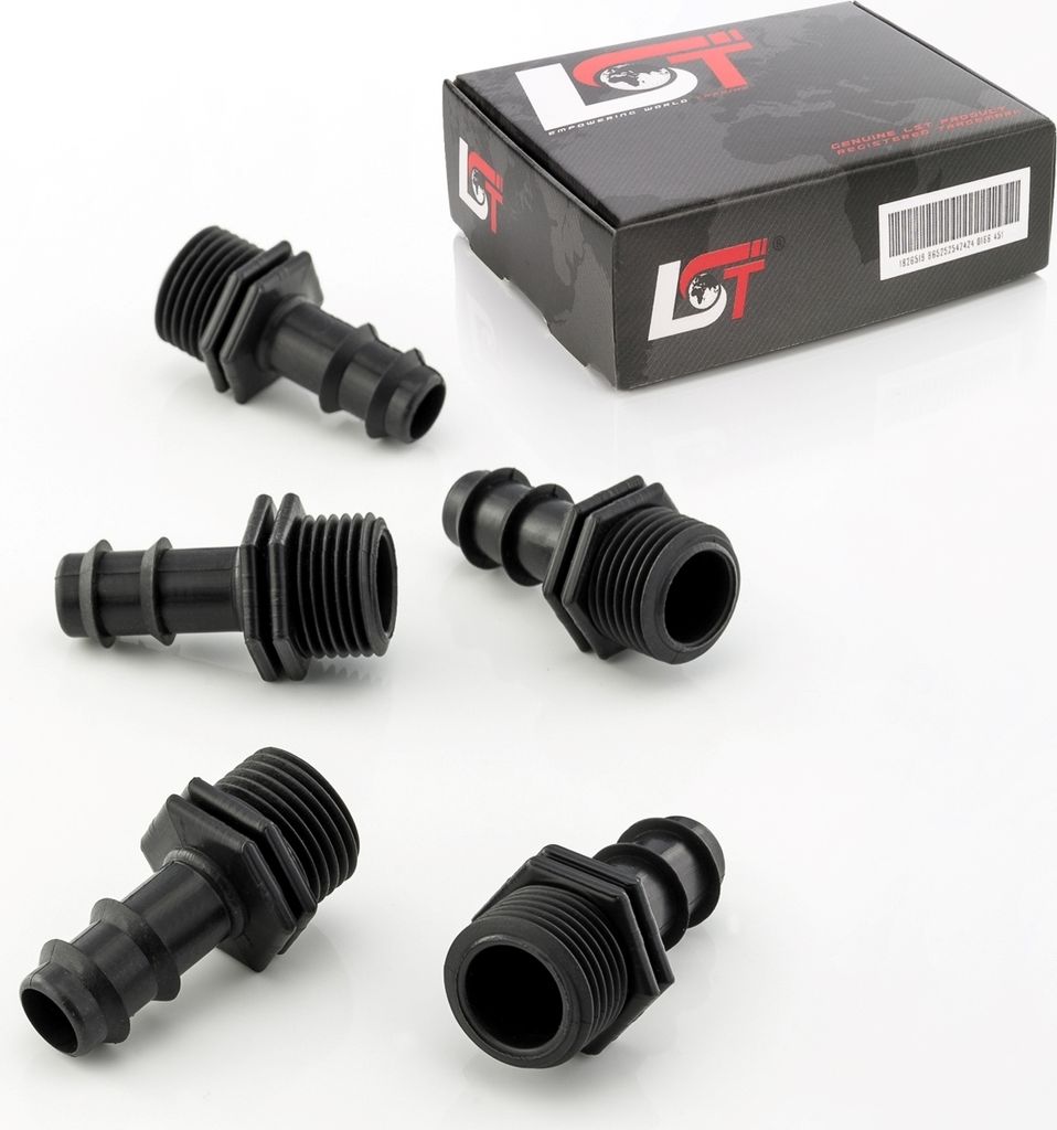 5x Steckverbinder gerade gerippt 16x1/2" Reduzierung Bewässerungssystem PE-Rohr