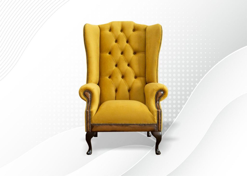 Sessel Chesterfield Couch Sofa Textil Lounge Club Polster Gelb Luxus Ohrensessel