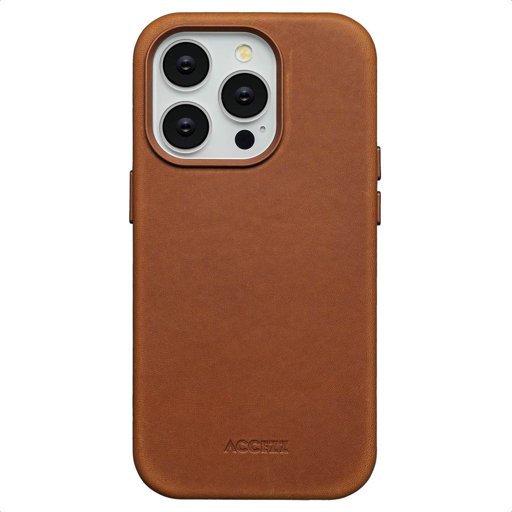 iPhone 14 Pro hülle iPhone 14 Pro Schützhulle Vintage Leather Magsafe Backcover Echtes Leder Cognac Accezz