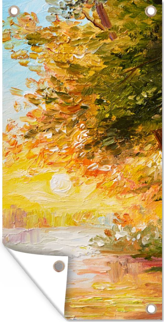 MuchoWow 40x80 cm Outdoor-Poster Gartendeko Sichtschutz Garten Poster für den Garten Natur - Malerei - Baum - Wasser