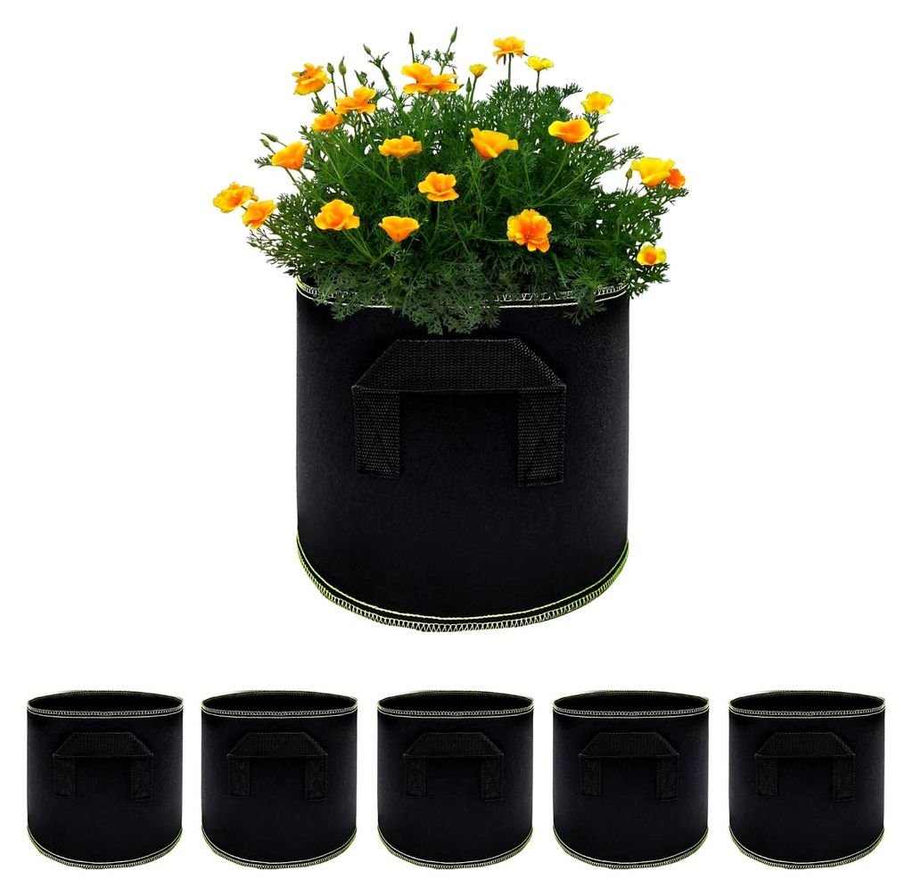 5 Stück 4L Pflanzsack, Wachstumstaschen mit starken Griffen, atmungsaktive Pflanzbeutel für Tomaten, Blumen, Pflanzen und mehr - 1 Gallone