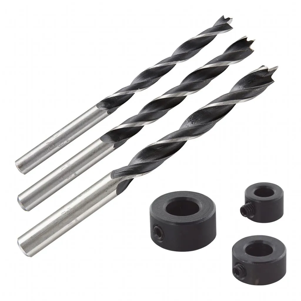 Wolfcraft 2730000 Set 3 Punte Legno e 3 Arresti Profondità Ø 6-8-10 mm
