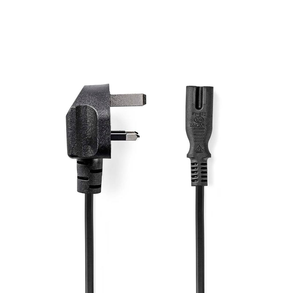 Nedis UK Stromkabel - UK Stecker - IEC-320-C7 - 2.00 m - Ja - 2 x 0.75 mm² - Kupfer - Rund - Vernickelt - GB - PVC - Netzstecker: UK / Type G - 25...