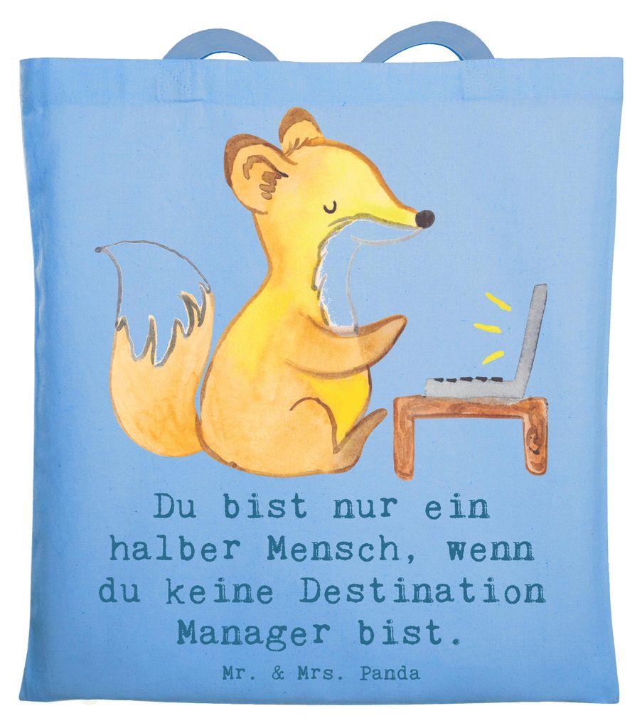 Mr. & Mrs. Panda Shopping Tasche Destination Manager Herz - Sky Blue - Geschenk, Tote Bag, Uni, Laptoptasche, Schultasche