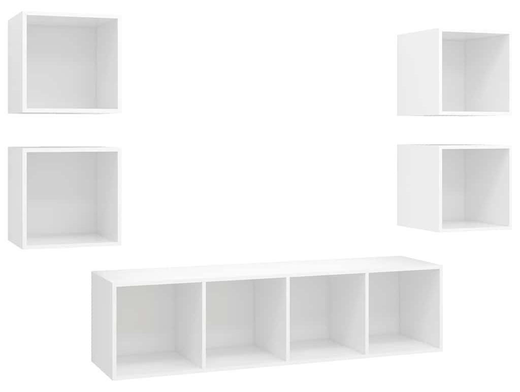 vidaXL 5-tlg. TV-Schrank-Set Weiß Holzwerkstoff