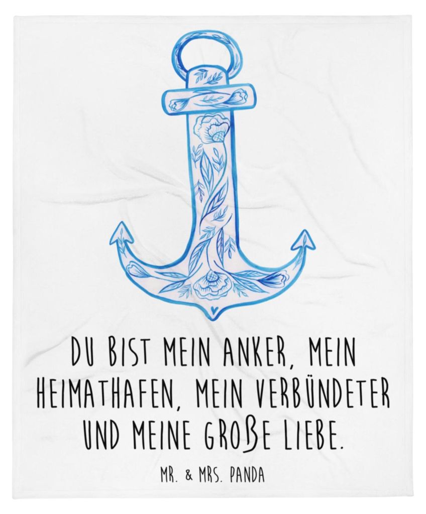 Mr. & Mrs. Panda Tagesdecke Anker Blau - Weiß - Geschenk, Bettdecke, Plaid, Warme Decke, Flauschige, Tiere, Kuscheldecke