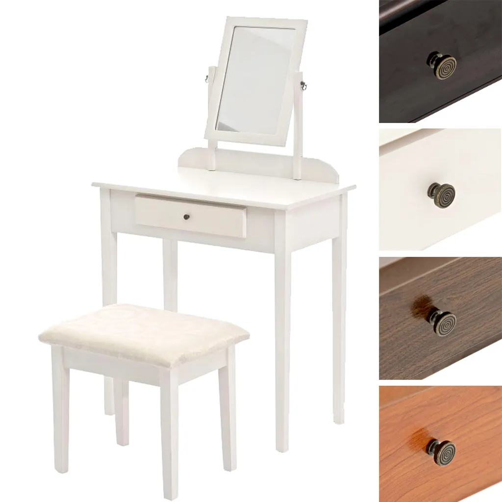 Table de maquillage blanche avec miroir ovale et siège capitonné CLP