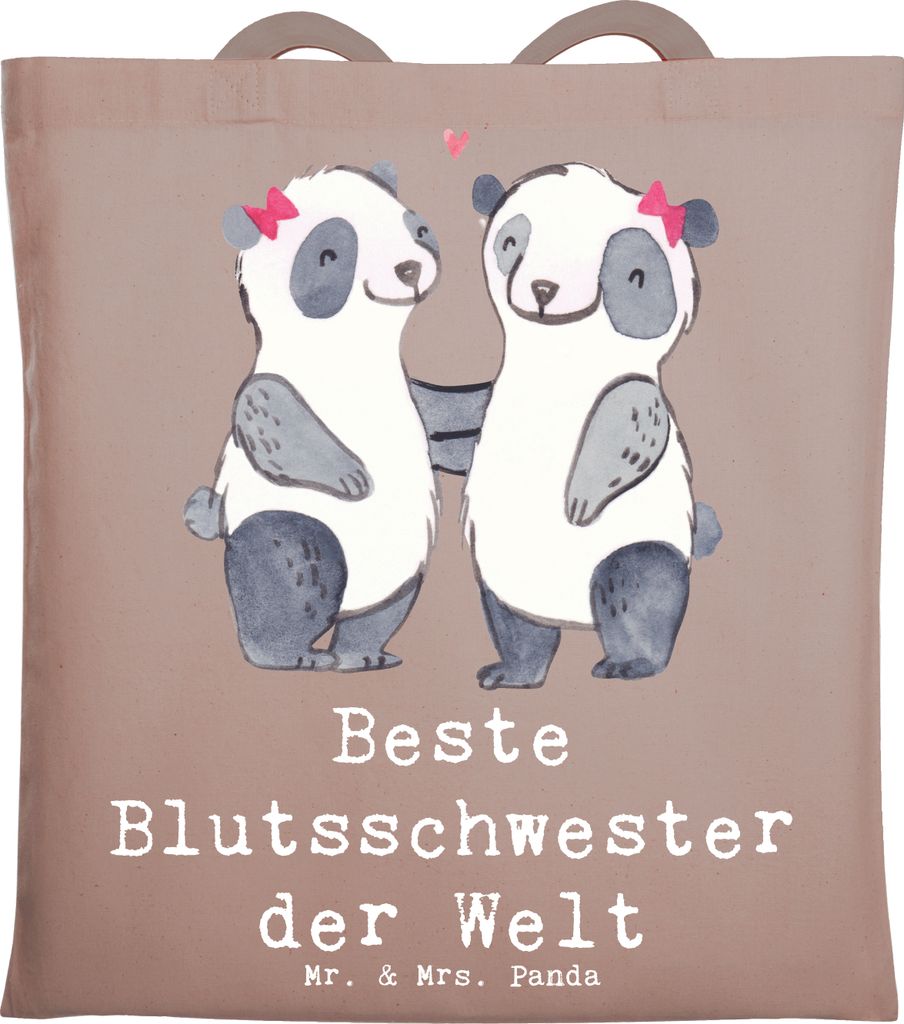 Mr. & Mrs. Panda stoff shopper Panda Beste Blutsschwester der Welt - Braun Pastell - Geschenk, Schultasche, Kleinigkeit, Liebe, Freundin, Blutsgesc...