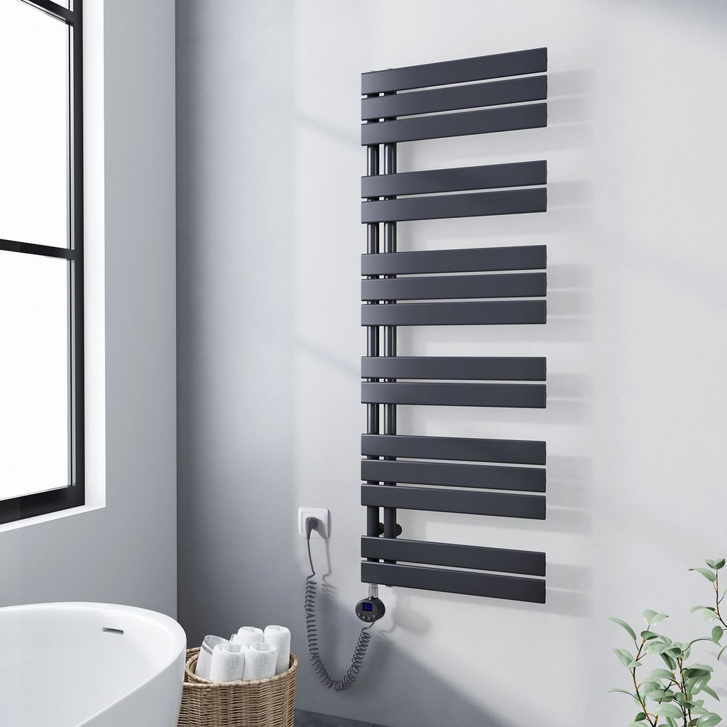 Meykoers Heizkörper Elektrisch mit Thermostat, Badheizkörper Anthrazit 140x50cm Handtuchtrockner mit 800W Heizstab für Bad Handtuchwärmer und H...