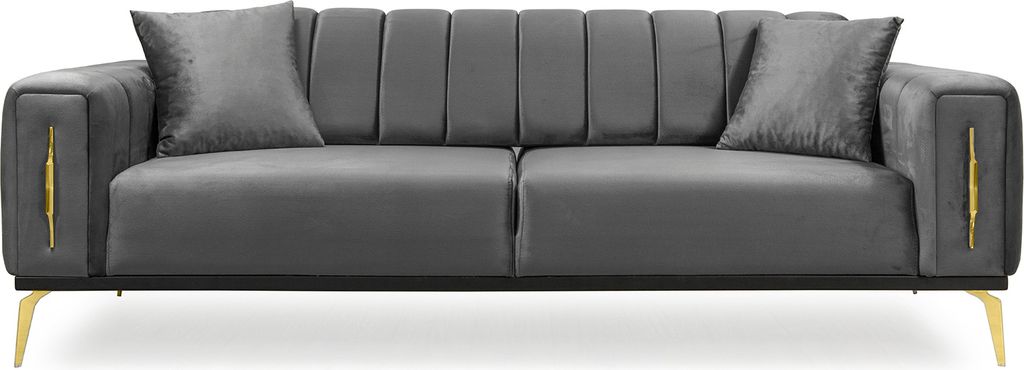 Couch 3-Sitzer IRON in verschiede Farben & Fußfarben: Anthrazit / Gold