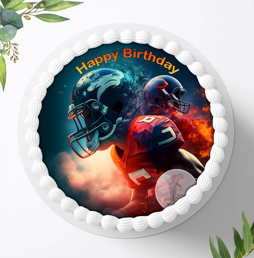 Für die Geburtstags Torte ein Tortenaufleger, Zuckerbild mit dem Motiv: Football, Essbares Foto für Torten, Fondant, Ø 20cm, 1940z