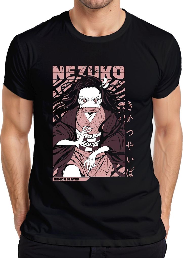 Nezuko Demon Slayer Kimetsu no Yaiba Anime Geschenk Cosplay Fan Herren T-Shirt, Schwarz, 3XL