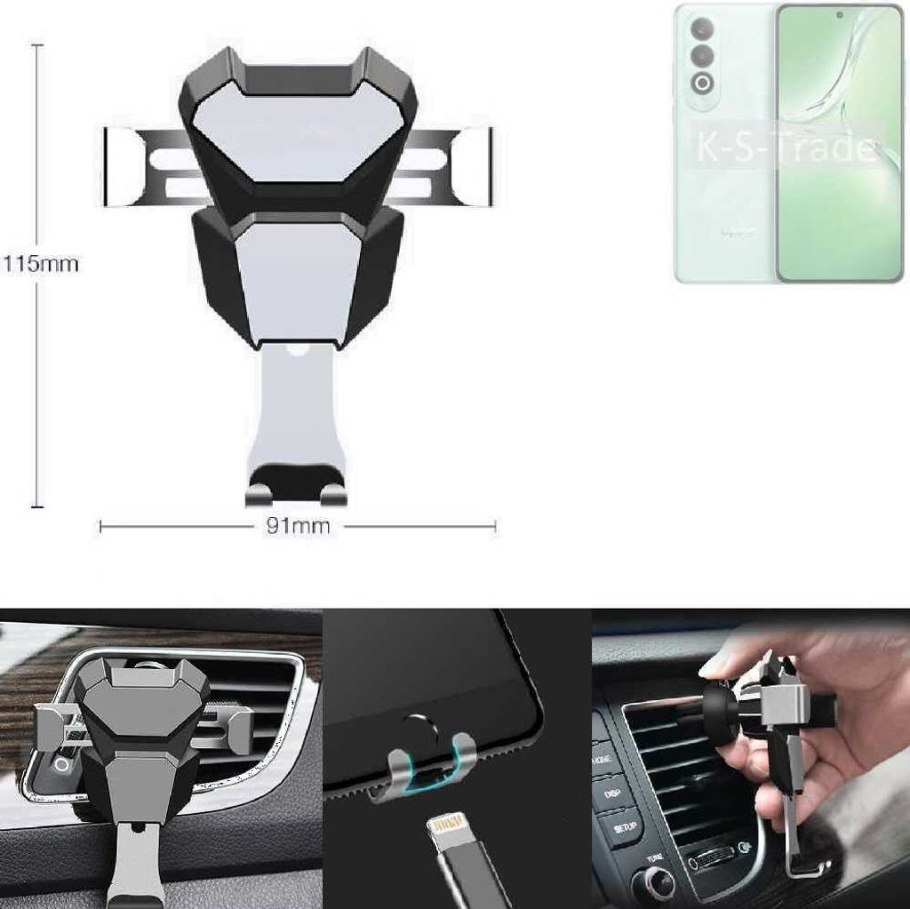 K-S-Trade Lüftungshalterung kompatibel mit Oppo K12 kompakte Handy-Halterung Lüftungsschlitz Lüftungsgitter Autohalterung KFZ Auto-Halterung