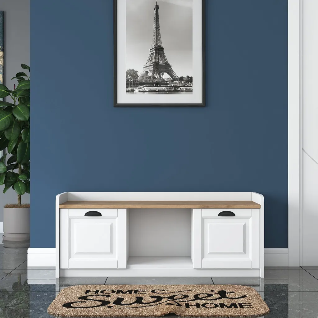 Armoire chaussures 120cm blanc noyer, rangement compact et robuste