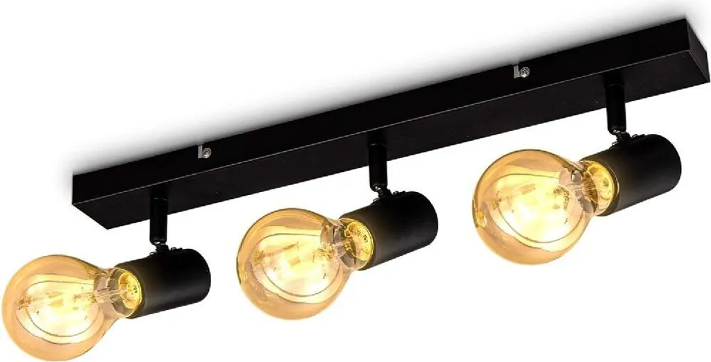 Plafonnier industriel vintage 3 spots métal noir mat douilles E27 LED