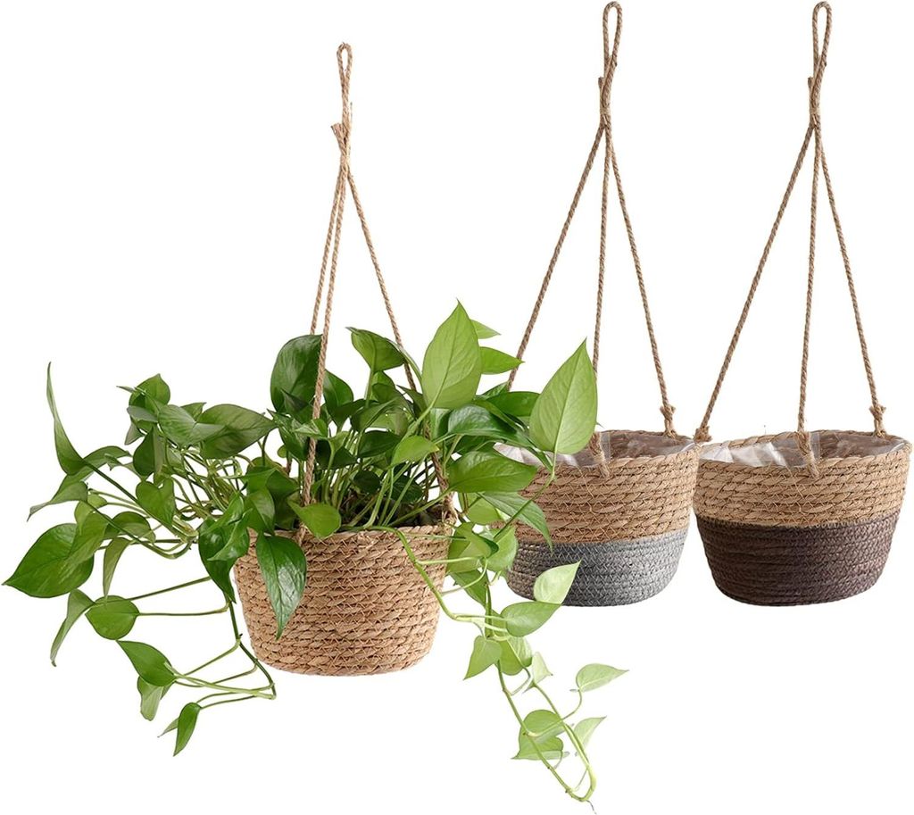Drei hängende Blumenkästen, Blumentöpfe, hängende Pflanzenbehälter, Seegras, Pflanzenkäst für Fettblumen, Kakteen, Kräuter innen und außen...