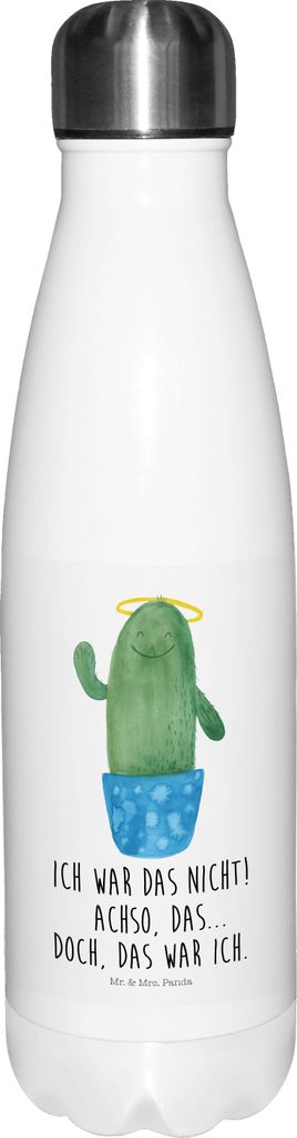 Mr. & Mrs. Panda Wasserflasche Kaktus Heilig - Weiß - Geschenk, trinkflaschen, Kakteen, Familie, Edelstahlflasche, Schwester, Lustig, Schwestern, ...