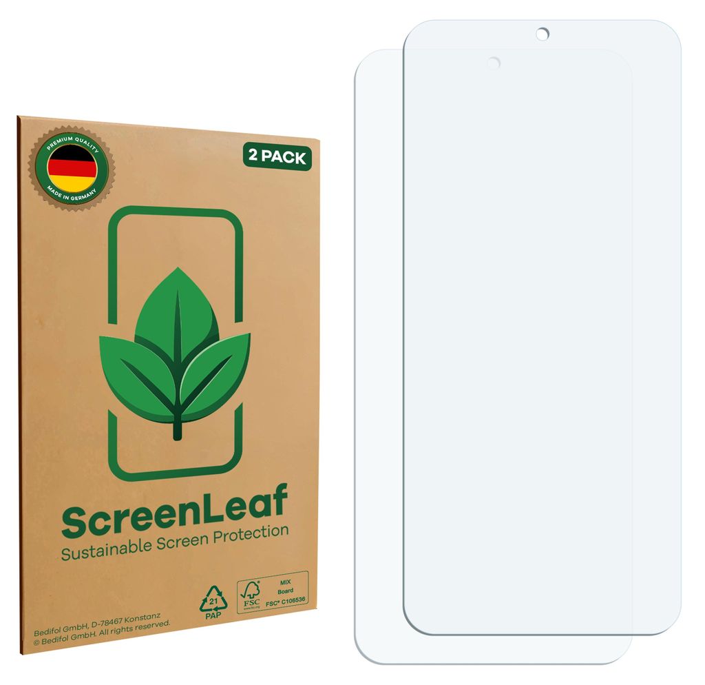 2x ScreenLeaf Schutzfolie für ZTE Blade A35 nachhaltiger Displayschutz Display Schutz Folie Klar Transparent