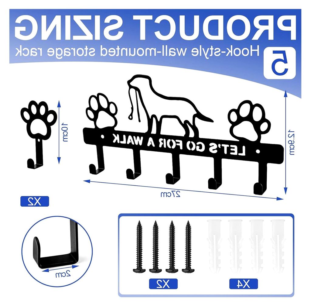 Hundegarderobe mit 5 Haken, Wandhaken für Hunde, Schlüsselhalter und Ablage für Zuhause, Schlüsselaufhänger für den Flur