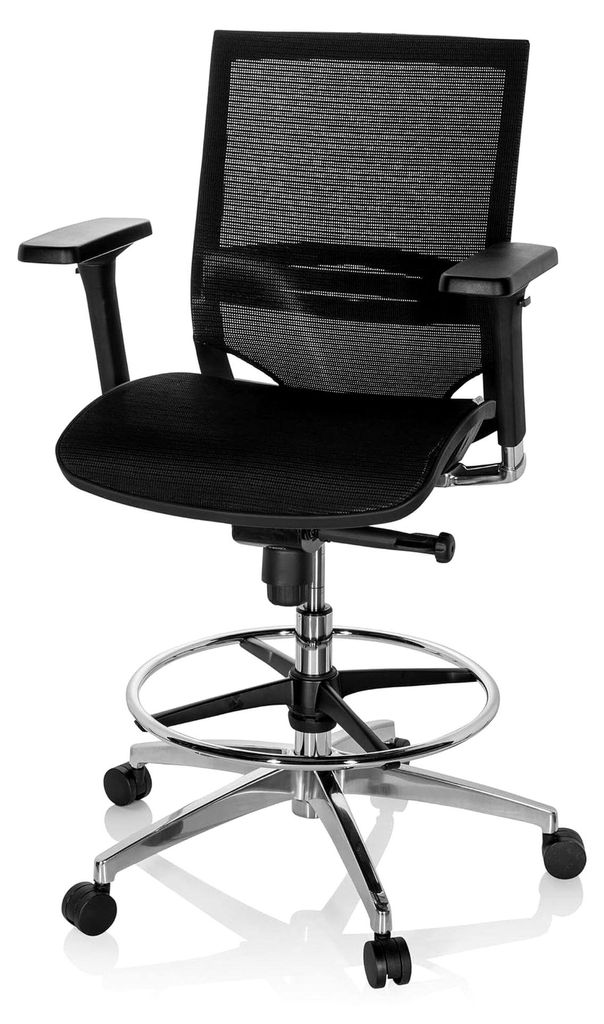 Ergonomischer Arbeitsstuhl mit Netzstoff in Schwarz, verstellbare Armlehnen und Sitztiefe
