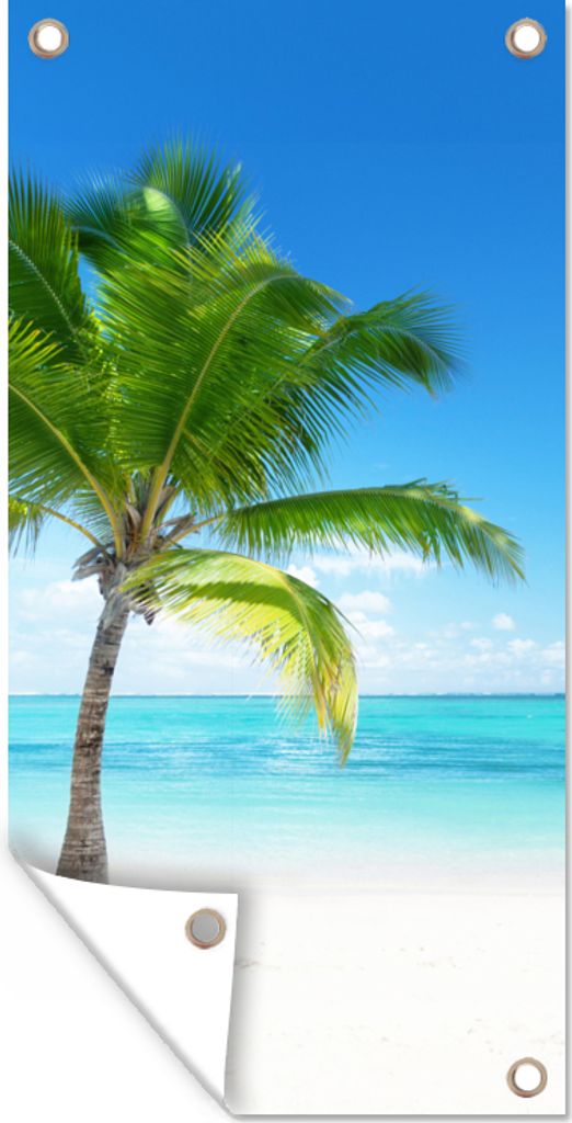 MuchoWow 80x160 cm Outdoor-Poster Gartendeko Sichtschutz Garten Poster für den Garten Palme - Strand - Meer - Sommer