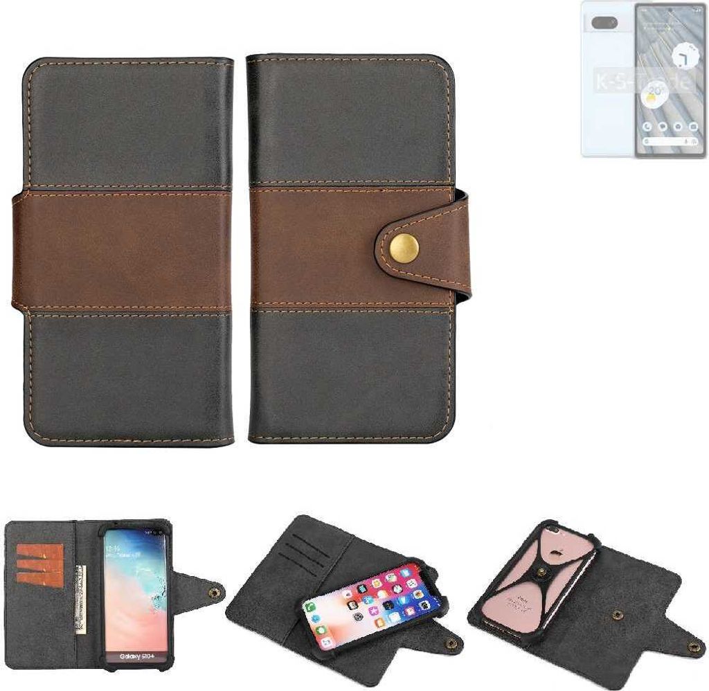 K-S-Trade Handyhülle Schutzhülle Hülle Bookstyle Wallet-Case kompatibel mit Google Pixel 7a Bumper Rundumschutz schwarz-braun 1x