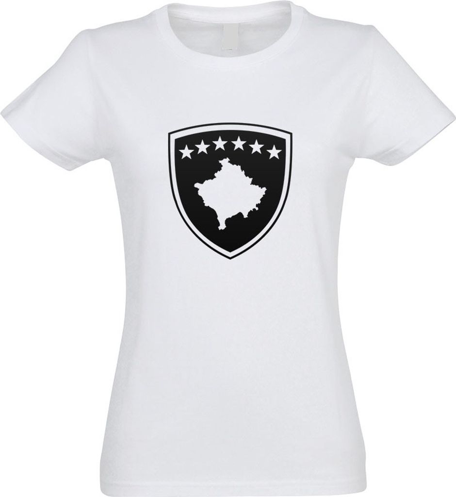 Kiwistar - T-Shirt tailliert - Damen - Weiss - Kosovo Wappen - mit Motiv Bedruckt - Funshirt Design - Sport - Freizeit - Damen - XXL