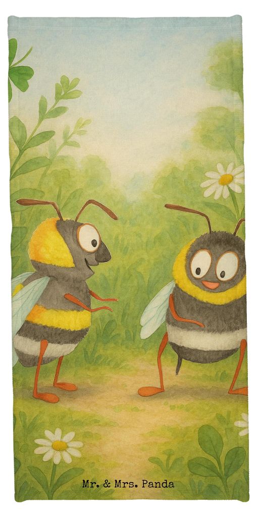 Mr. & Mrs. Panda Strandtuch Bienen Paar Design - Grau Pastell - Geschenk, Frotteehandtuch, Badehandtuch, Handtuch, Valentinstag, Freundin, für, Sc...