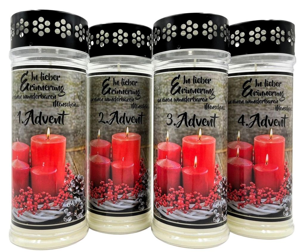 4er SET Premium 7 Tage Design - Advent Grablicht ROT Produktbild 