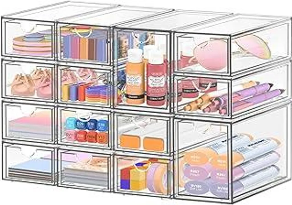 Organizer Scrivania Trasparente 14 Cassetti per Ufficio e Hobby