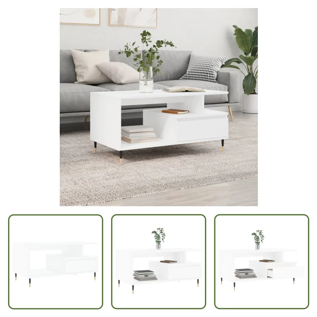 Tavolino The Living Store bianco 90x49x45 cm in materiale ligneo