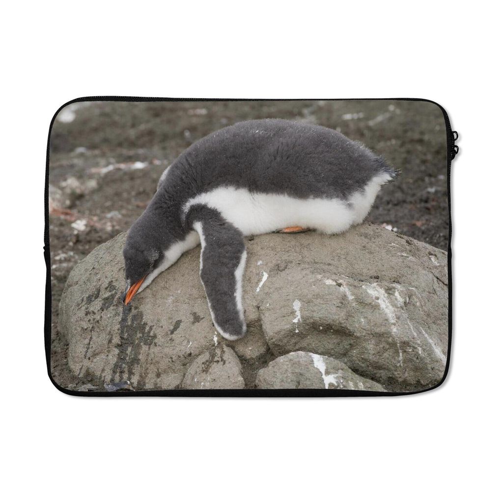 MuchoWow Laptop Hülle 14 ZollPinguin - Stein - Schlaf Laptoptasche - Laptoptasche - Stoßsicher - Schutzhaube