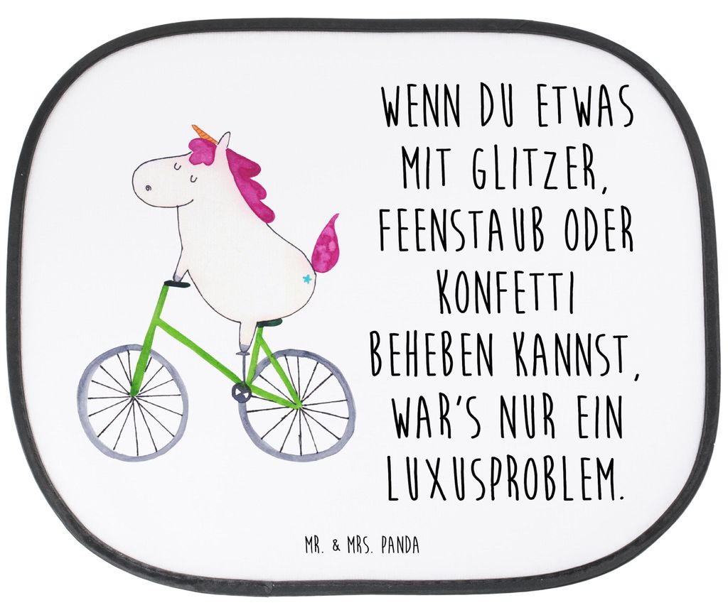 Mr. & Mrs. Panda Auto Sonnenblende Einhorn Radfahrer - Weiß - Geschenk, Sonnenschutz für, Kummer, saugnapf, Unicorn, blendschutz, Einhörner, Bik...