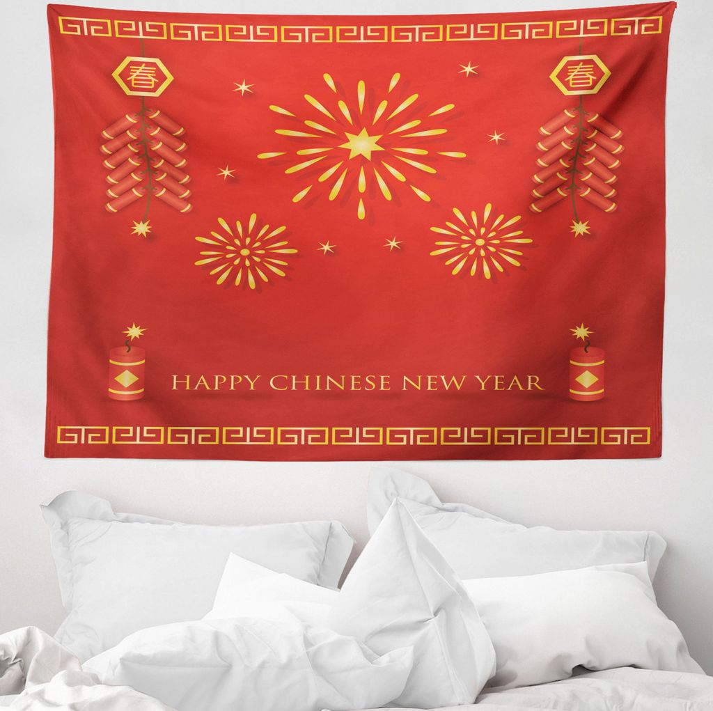 ABAKUHAUS Chinesisch Wandteppich, Lunar Oriental Festival aus Weiches Mikrofaser Stoff Waschbar ohne Verblassen Digitaldruck, 150 x 110 cm, Vermili...