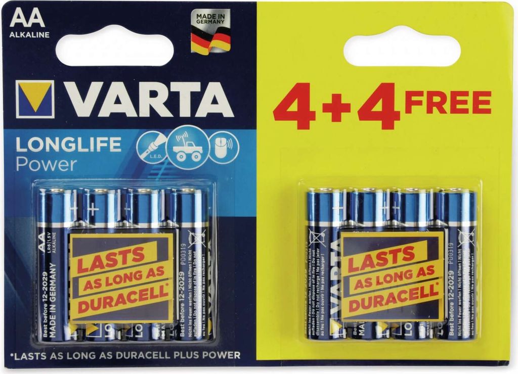 Varta Mignon-Batterie, Alkaline, 8 Stück, LONGLIFE Power 4906