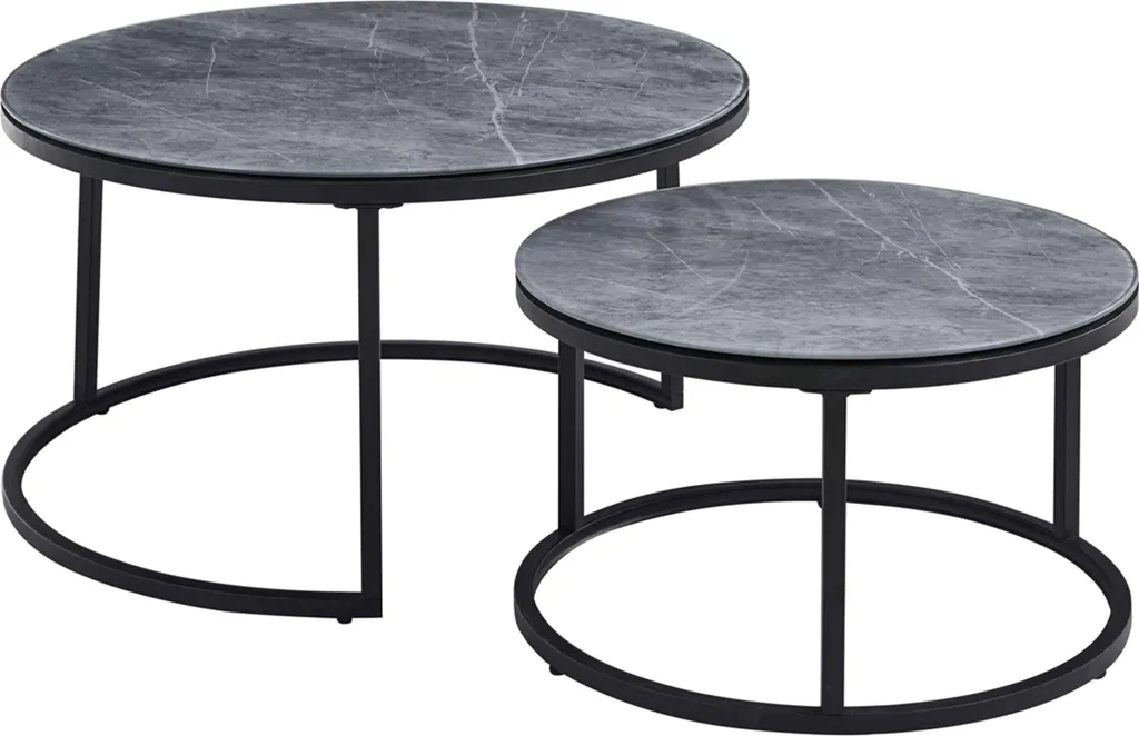 Tables gigognes Boston en marbre gris rondes pour salon moderne chic