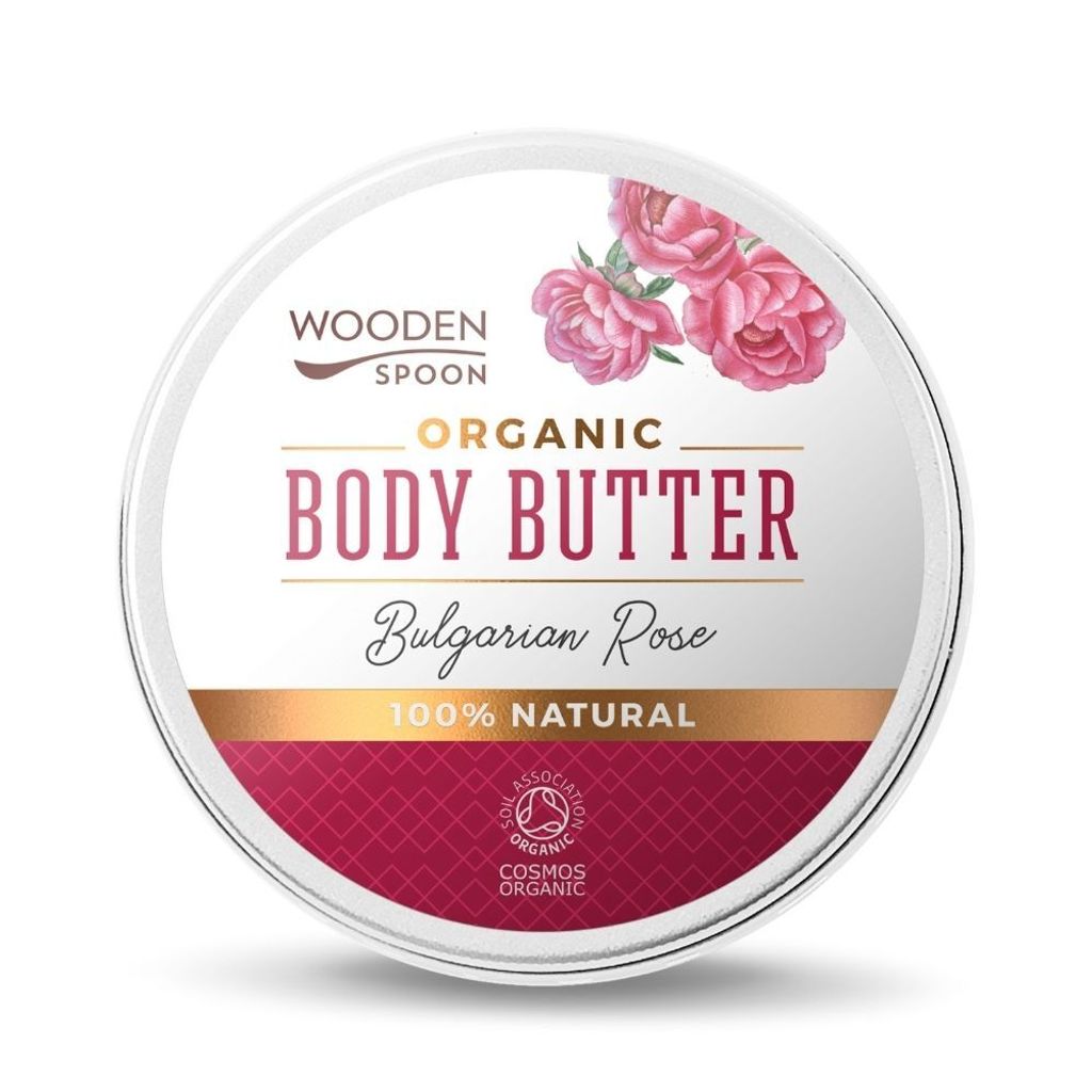Organische Körperbutter mit bulgarischer Rose - Pflegende Feuchtigkeitscreme, 100ml.