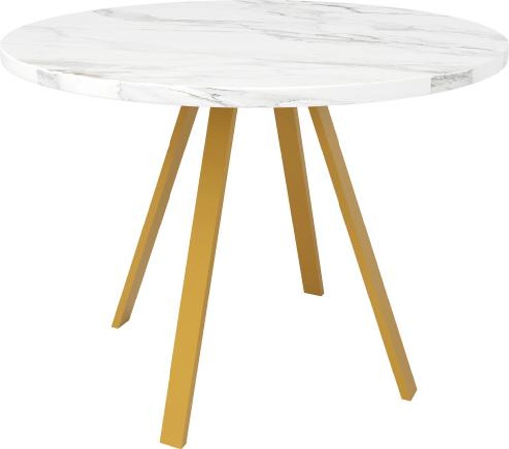 Esstisch 80x80x75cm Runder Kaffeetisch Beistelltisch Konferenztisch Weisses Marmormuster Goldenen Tischbeinen Metallbeine Esszimmer Wohnzimmertisch