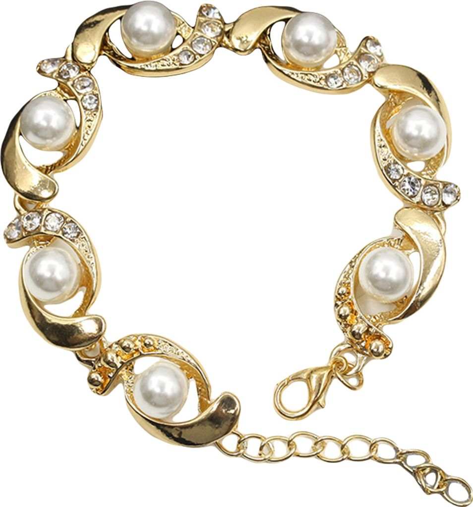 Damen-Charm-Armband mit Kunstperlen-Strasseinlage, verstellbarer Schmuck, Geschenk-Golden