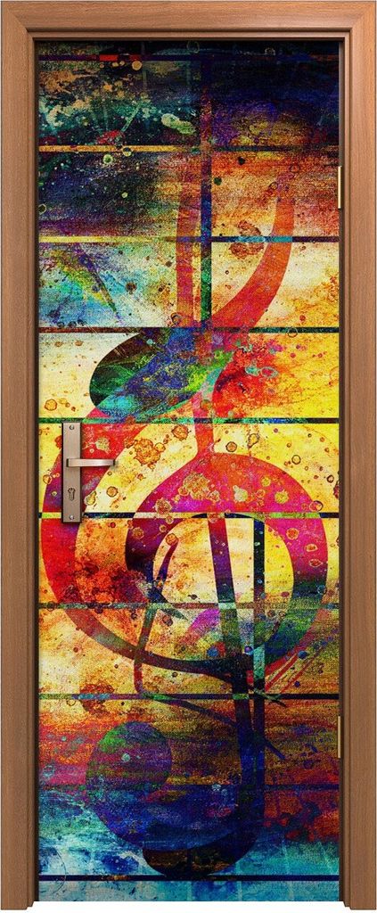 Türposter 70x200 cm Türaufkleber Türtapete Türfolie Klebefolie Musik bunte Collage Violinschlüssel