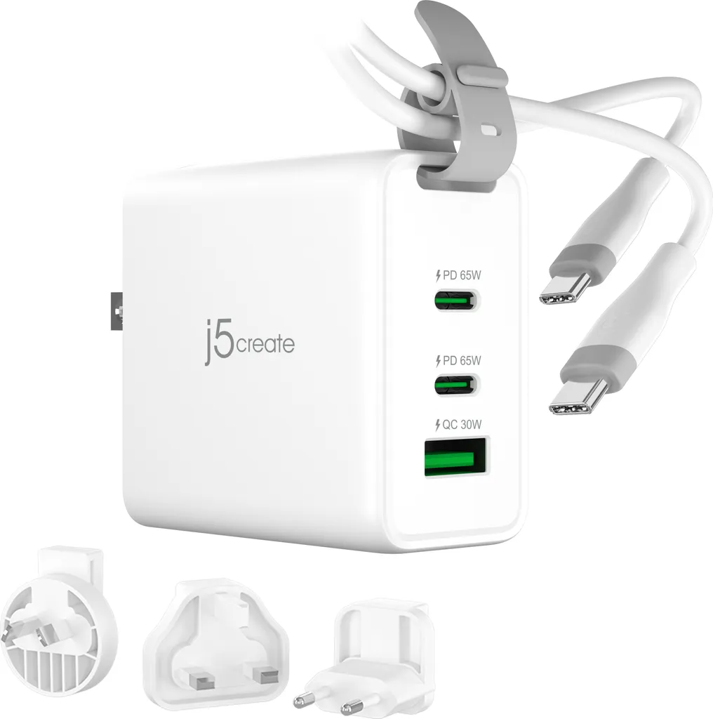 Adaptateur secteur USB-C 65W GaN j5create JUP3565CV-N bleu 3 ports
