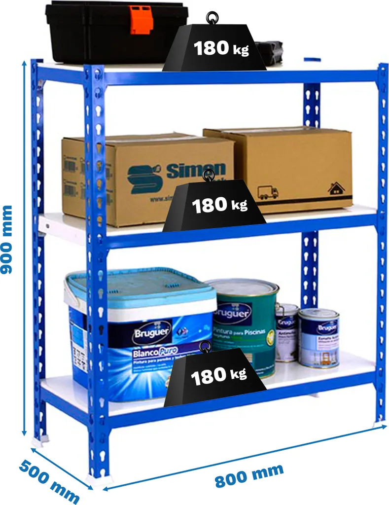 Étagère métallique pour garage et cellier SIMONCLICK MINI bleu et blanc