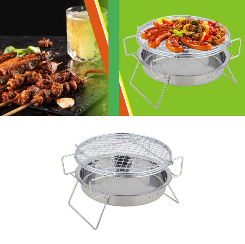 Tragbare runde Grillgeräte – zusammenklappbarer Edelstahlgrill für den Außenbereich, Camping, Picknick und Kochen – klein (22 × 14)