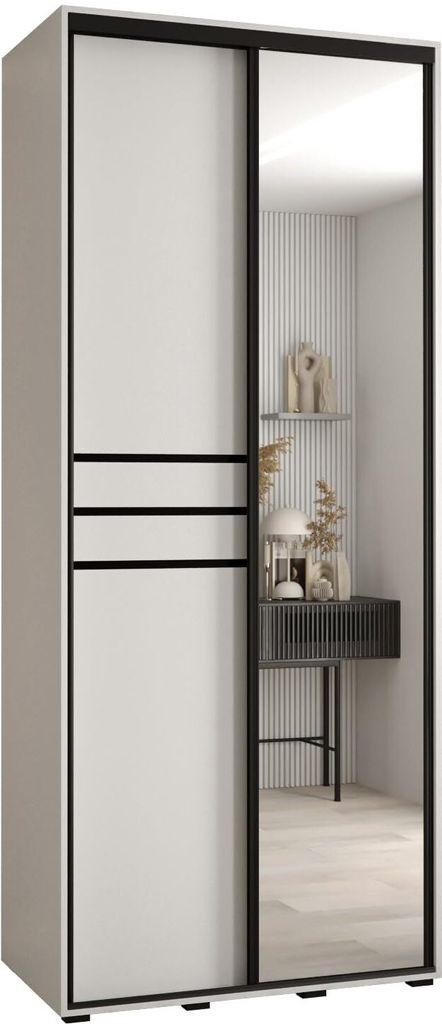MEBLE KRYSPOL Cannes 11 Schrank mit 2 Schiebetüren - 205,2x110x60 cm - Weiß Weiß Schwarz