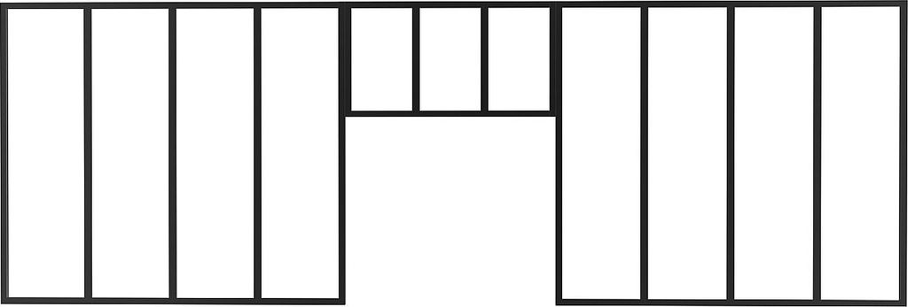 2er-Set verglaste Industriewände mit Oberlicht aus pulverbeschichtetem Aluminium - 2 x B 150 x H 105 + B 73 x H 40 cm - Schwarz - BAYVIEW