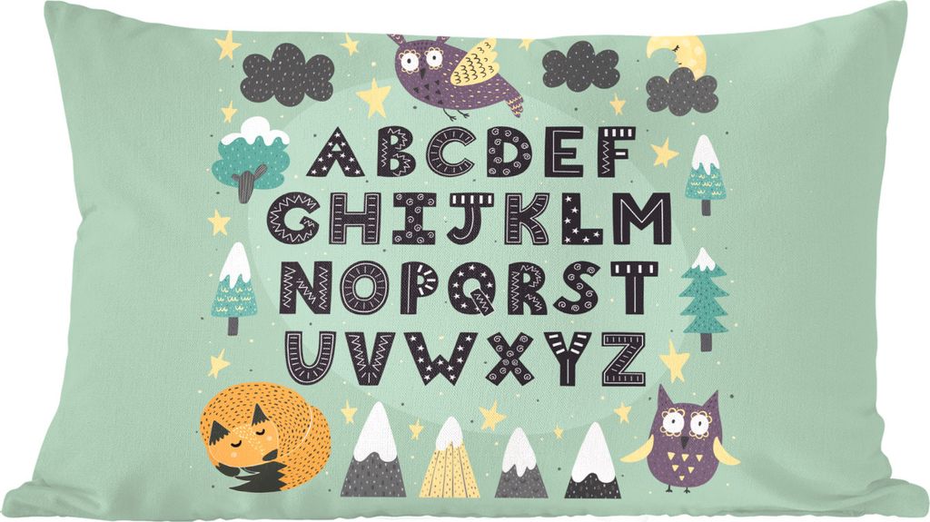 MuchoWow Zierkissen Sofakissen Wohnzimmer Dekokissen 50x30 cm Illustration Alphabet mit grünem Hintergrund - Wohnzimmerdekoration - Polster mit ...