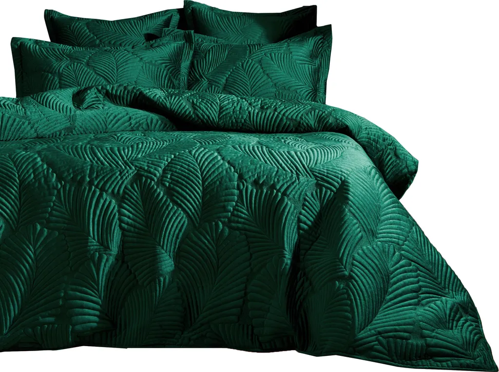 Housse de couette Palmeria en velours de luxe Vert Émeraude lit 2 places