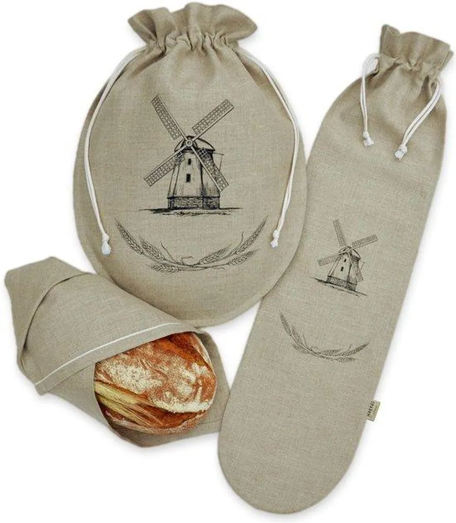 Kit Zéro Déchet : 2 Sacs à Pain en Lin et 1 Torchon pour la Cuisine